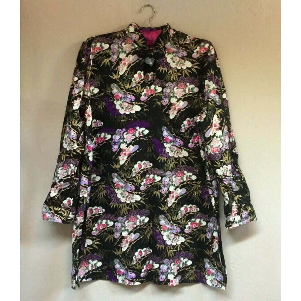 VTG Krist Gudnason Keyhole Neck Chinese Knot Floral Tunic Mandarin Collar Medium